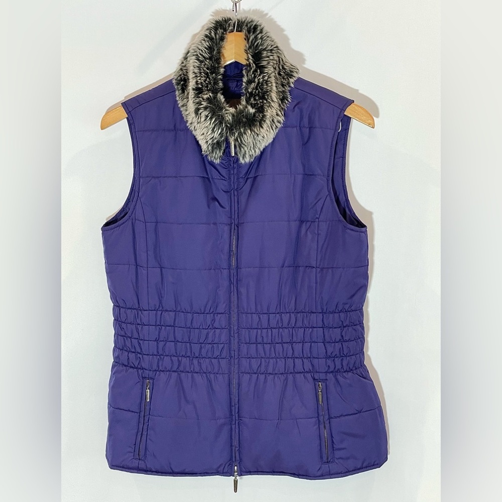 SPANNER QUILTED PUFFER VEST HAS REMOVEABLE FAUX FUR COLLAR SIZE MEDIUM